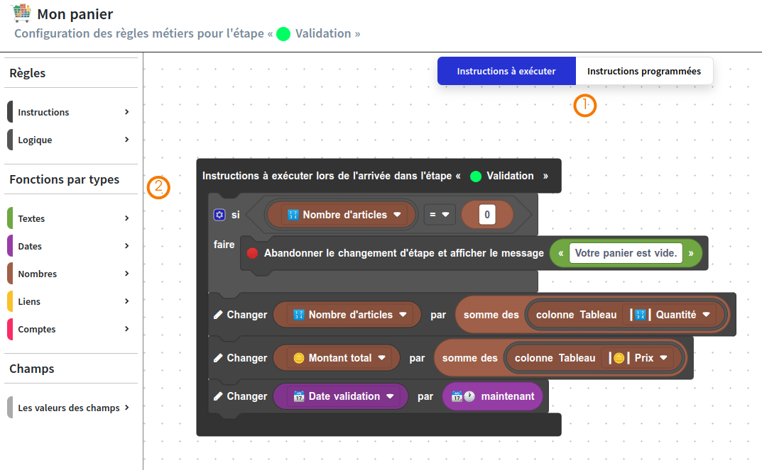 cycle règle metier instructions
