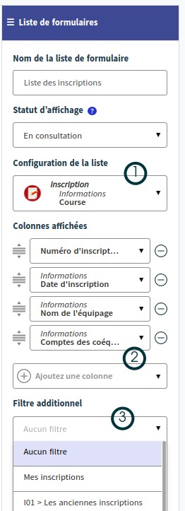 Configuration liste de formulaire