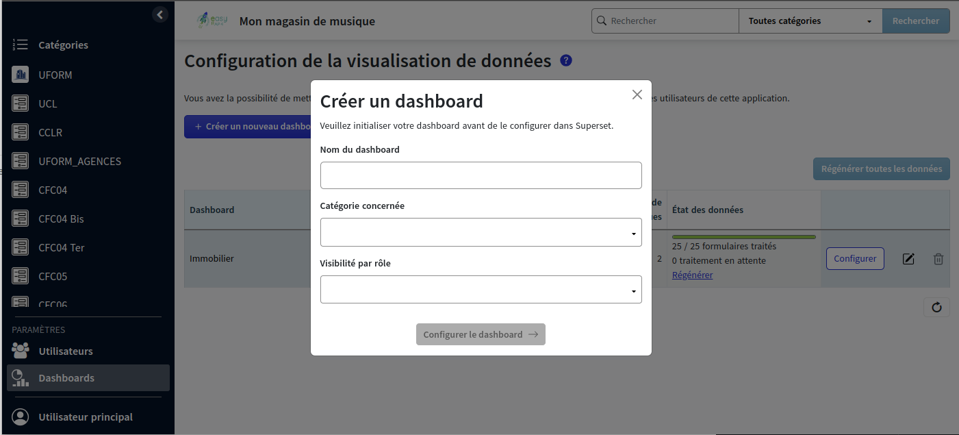 page dashboard creation