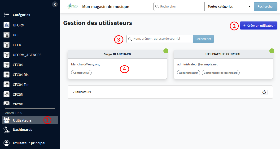 page de gestion des utilisateurs
