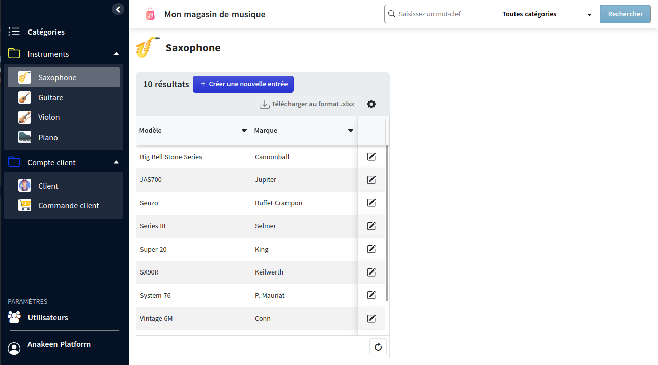 parametrage catégorie