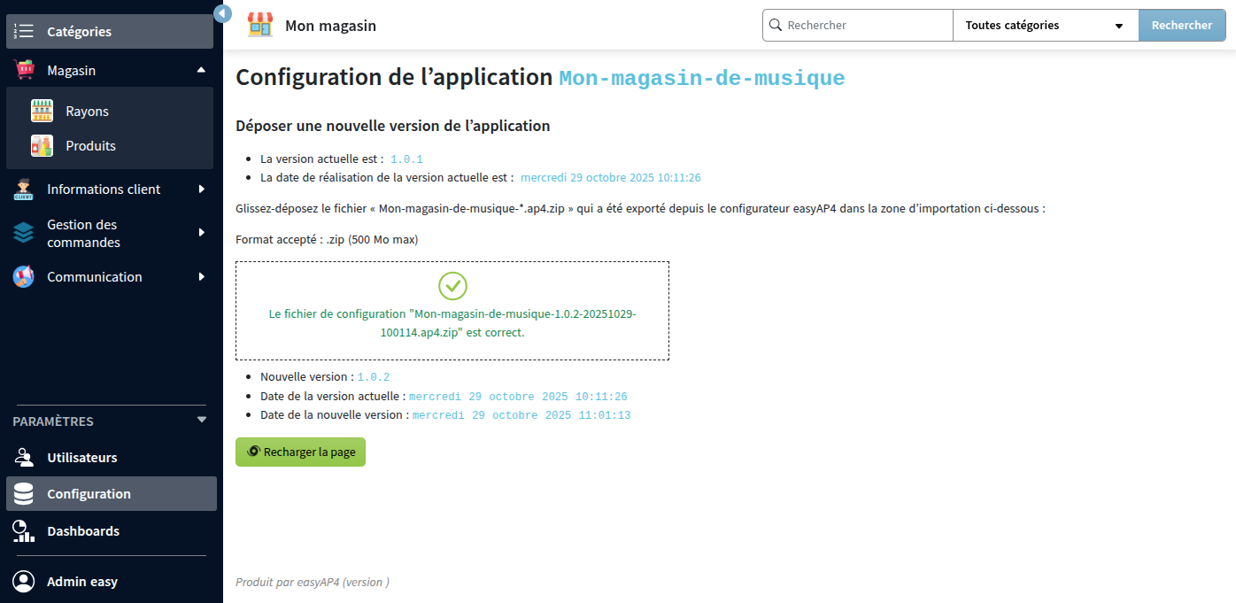 Deploiement nouvelle configuration par l'administrateur