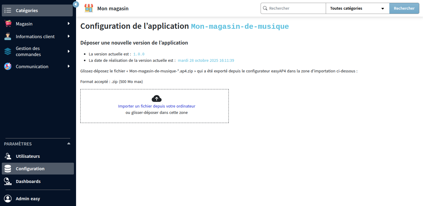 Configuration de l'application par l'administrateur