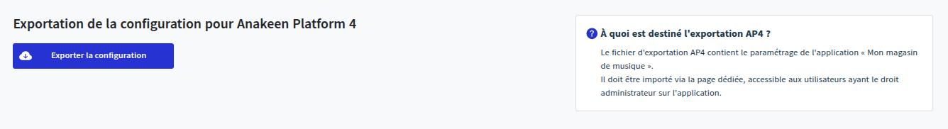 Bouton exportation de la configuration