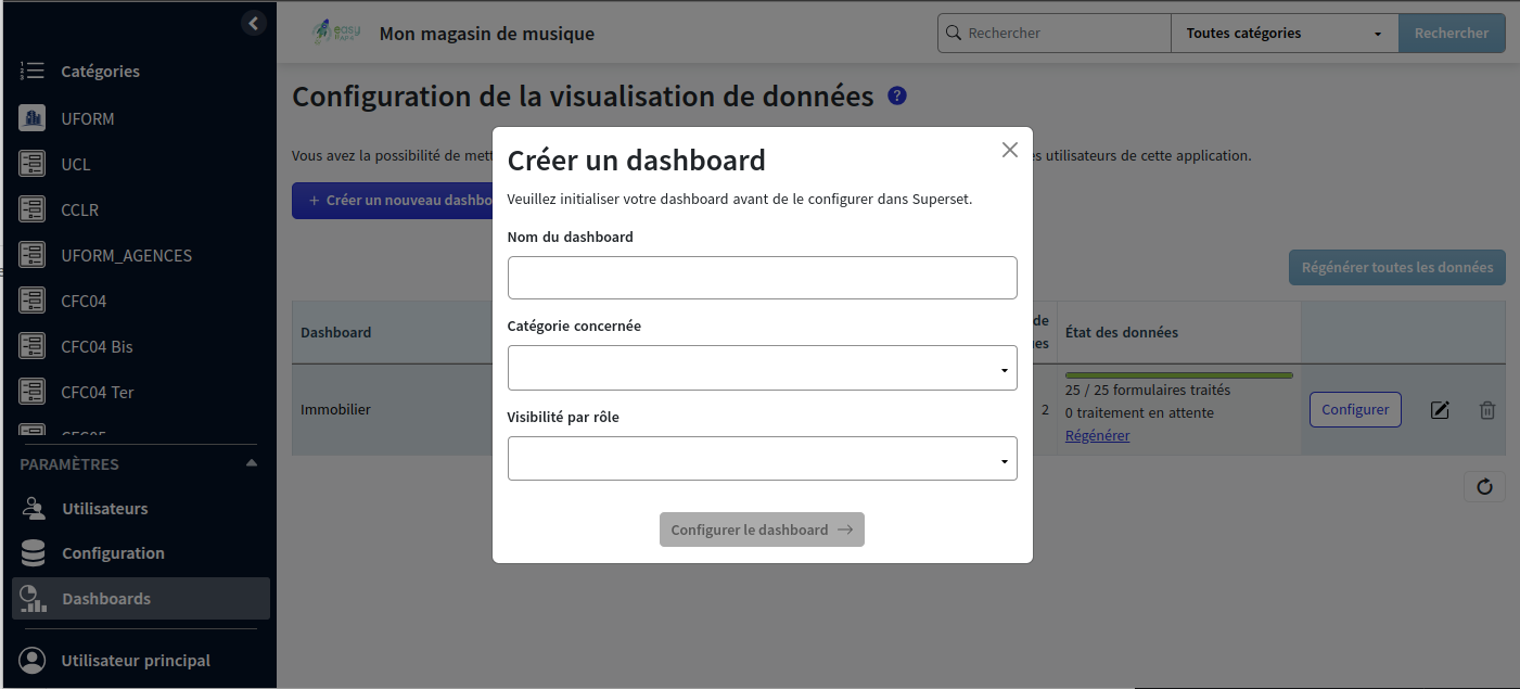 page dashboard creation
