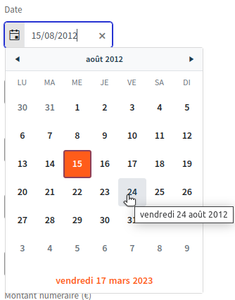 Champ date en écriture