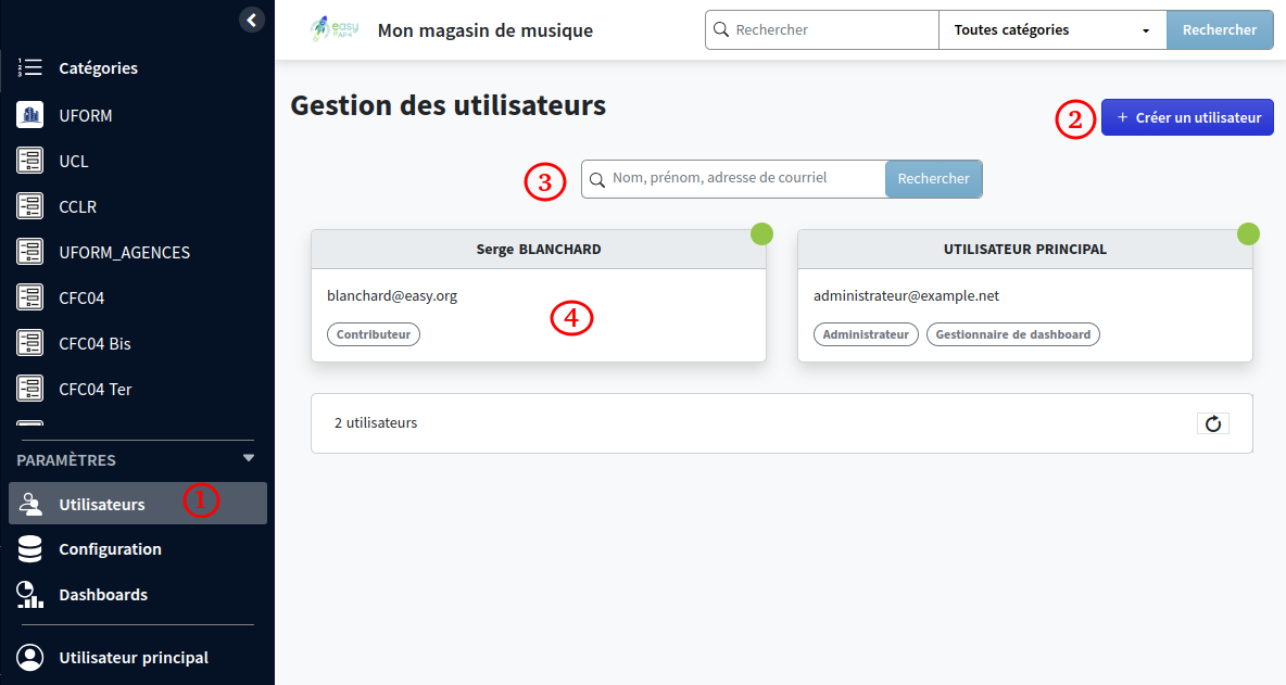 page de gestion des utilisateurs
